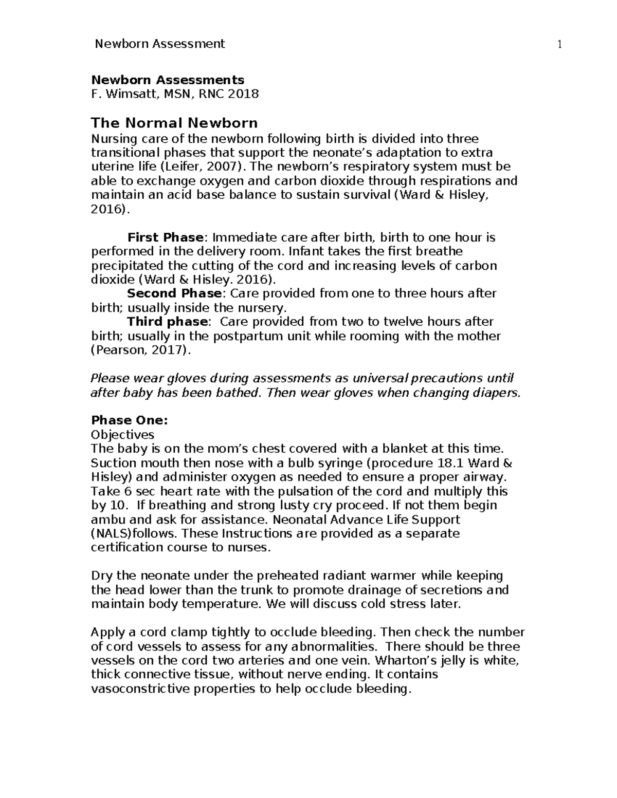 Newborn Assessment Guidelines for Nursing Care (NURS 101) - Studocu