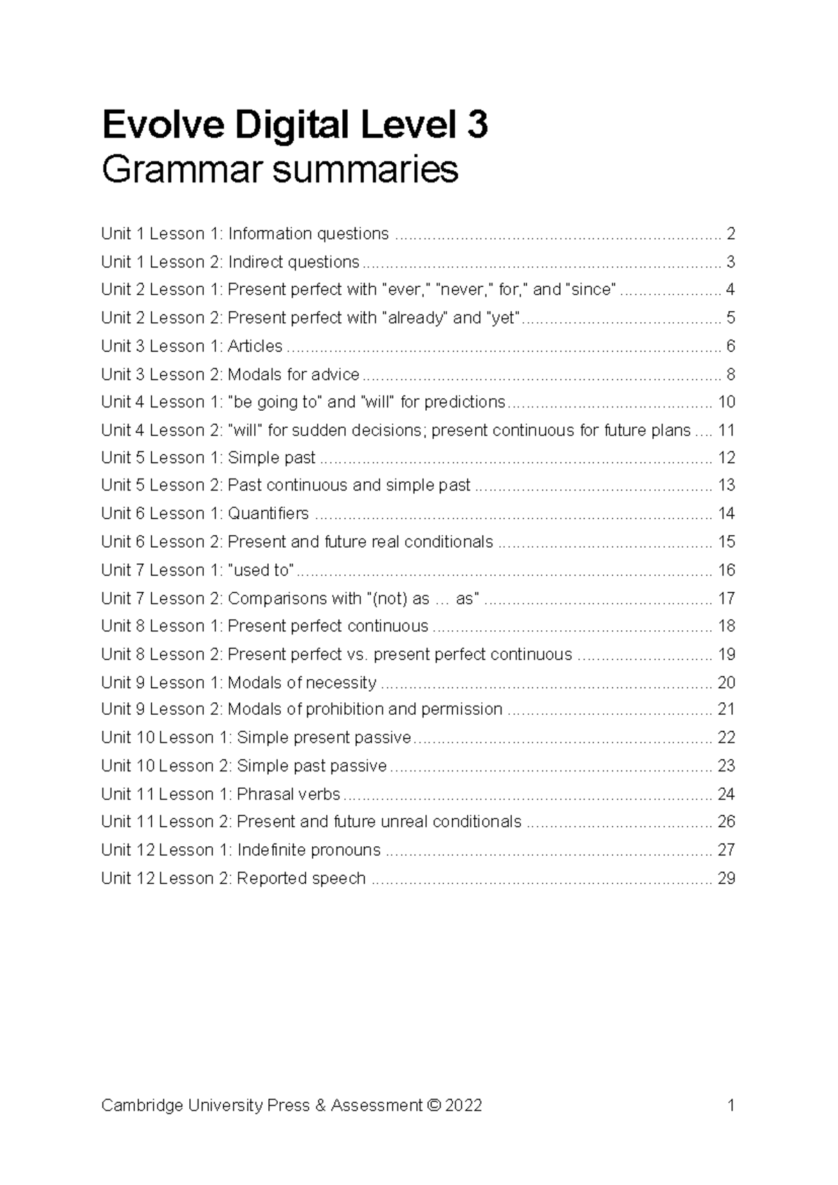 Evolve Digital Level 3 Grammar summaries - Grammar summaries Evolve ...