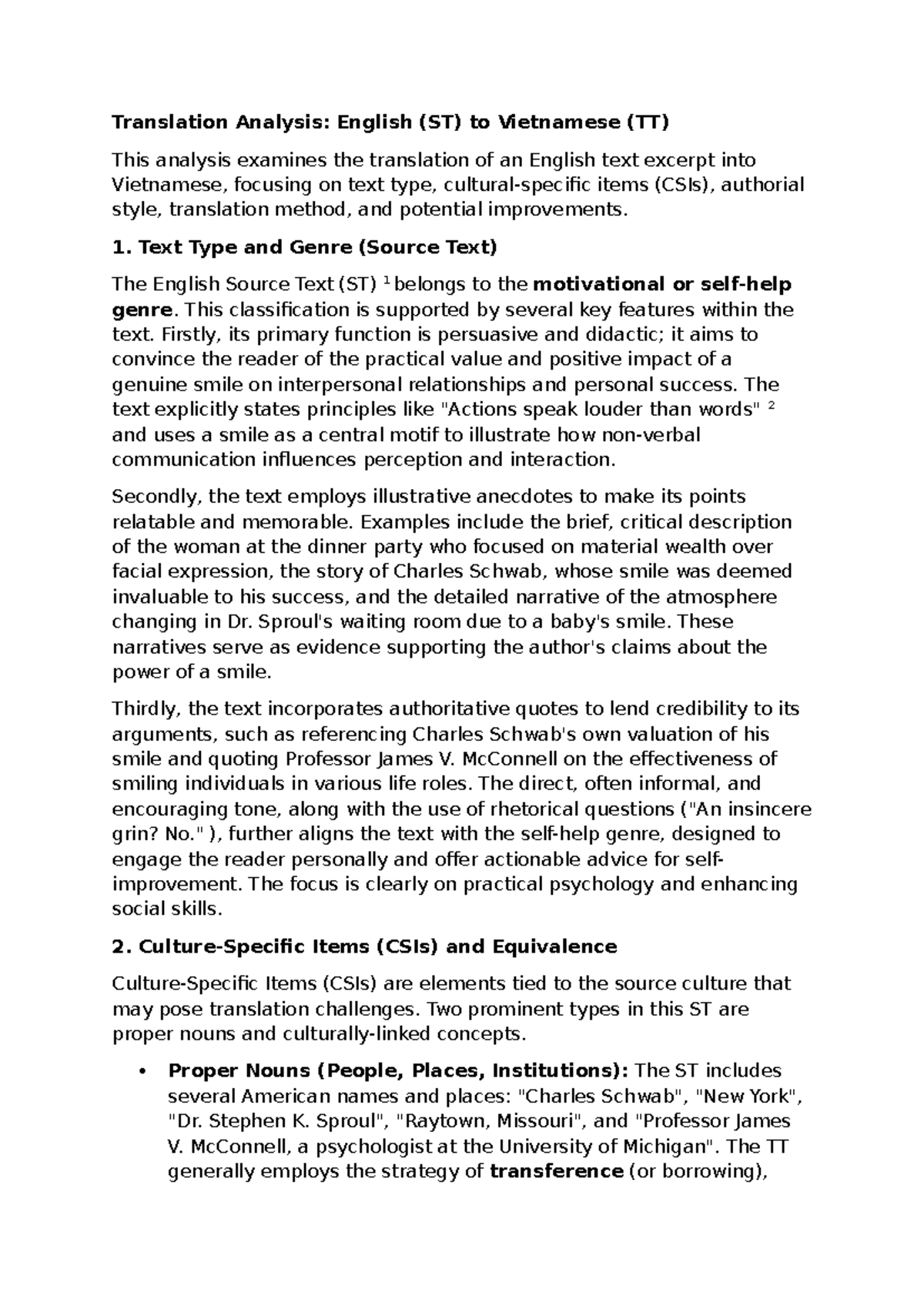 Translation Analysis: English (ST) to Vietnamese (TT) - A Detailed ...