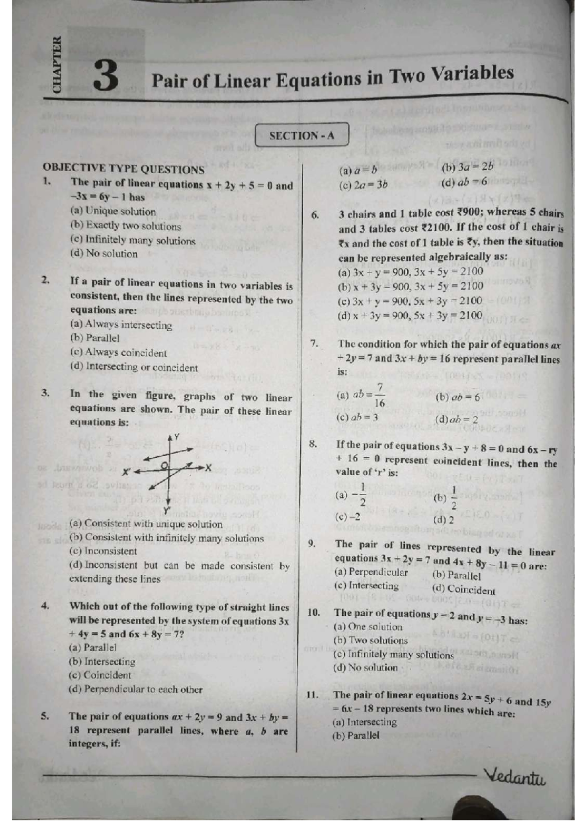 CHAPTER 3 Pair of Linear Equations in Two Variables: Objective Type ...