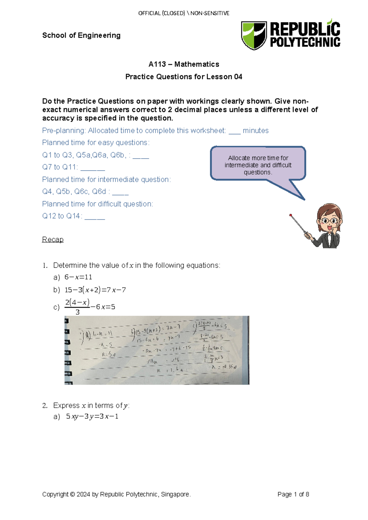A113 Lesson 4 Ws Y1s1a113 School Of Engineering A113 Mathematics