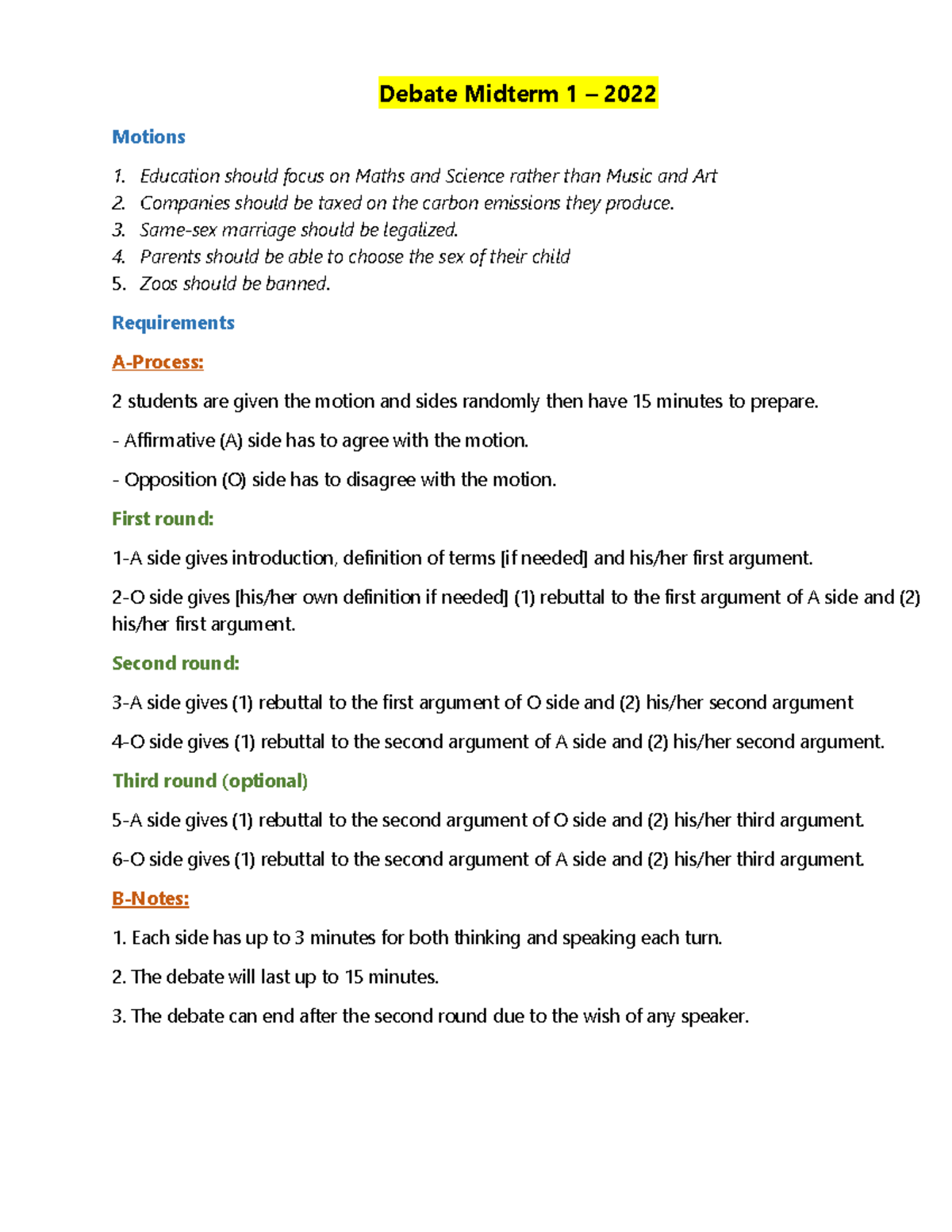 Debate Midterm 1-2022 - courses for you - Debate Midterm 1 – 2022 ...