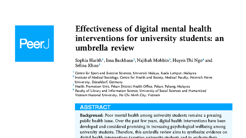 Effectiveness of Digital Mental Health Interventions for Uni Students ...