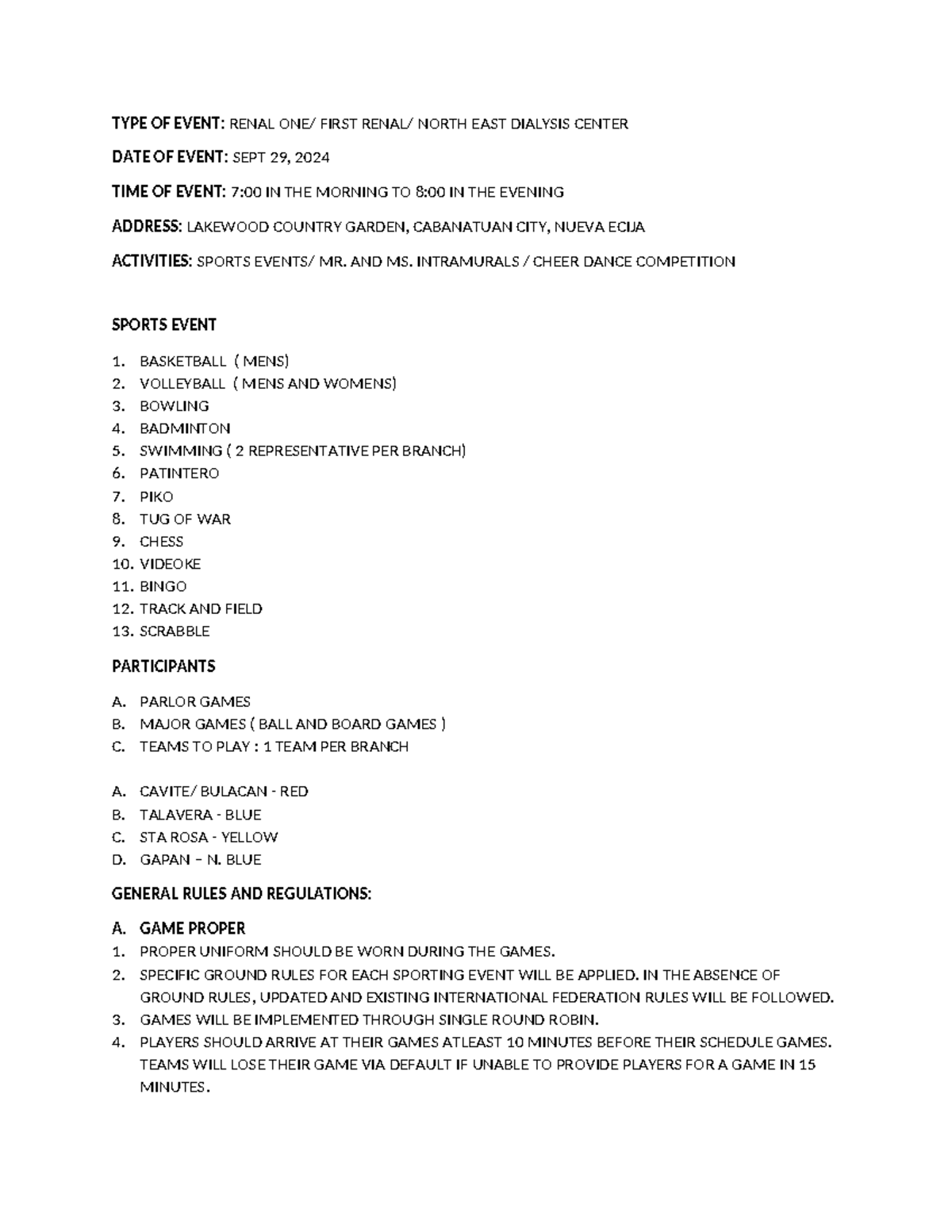 Intramurals 2024: Event Mechanics and Game Regulations - Studocu