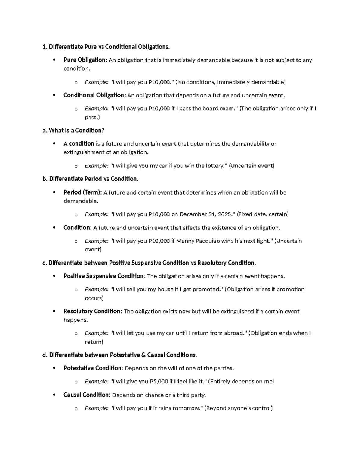Ra02 - none - 1. Differentiate Pure vs Conditional Obligations. Pure ...