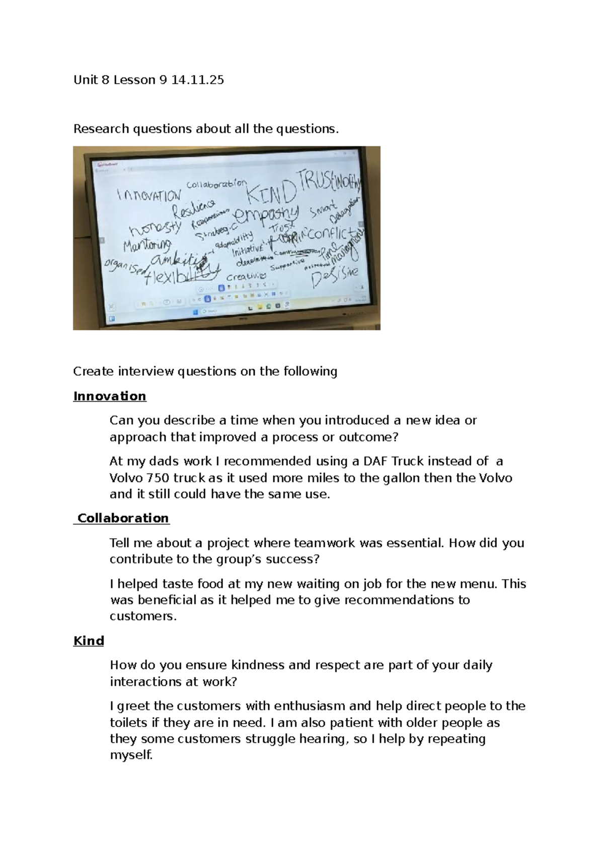Unit 8 Lesson 9: Interview Questions on Innovation & Collaboration ...