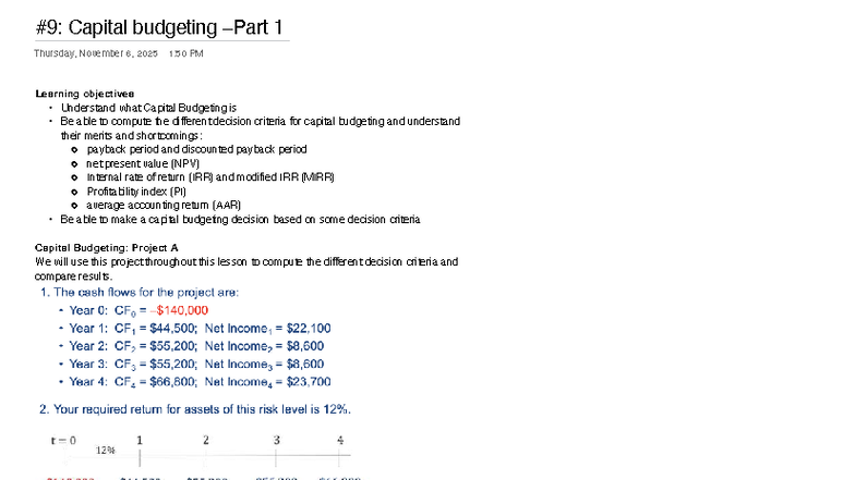 Finance - Ch 9: Capital Budgeting Concepts and Decision Criteria - Studocu