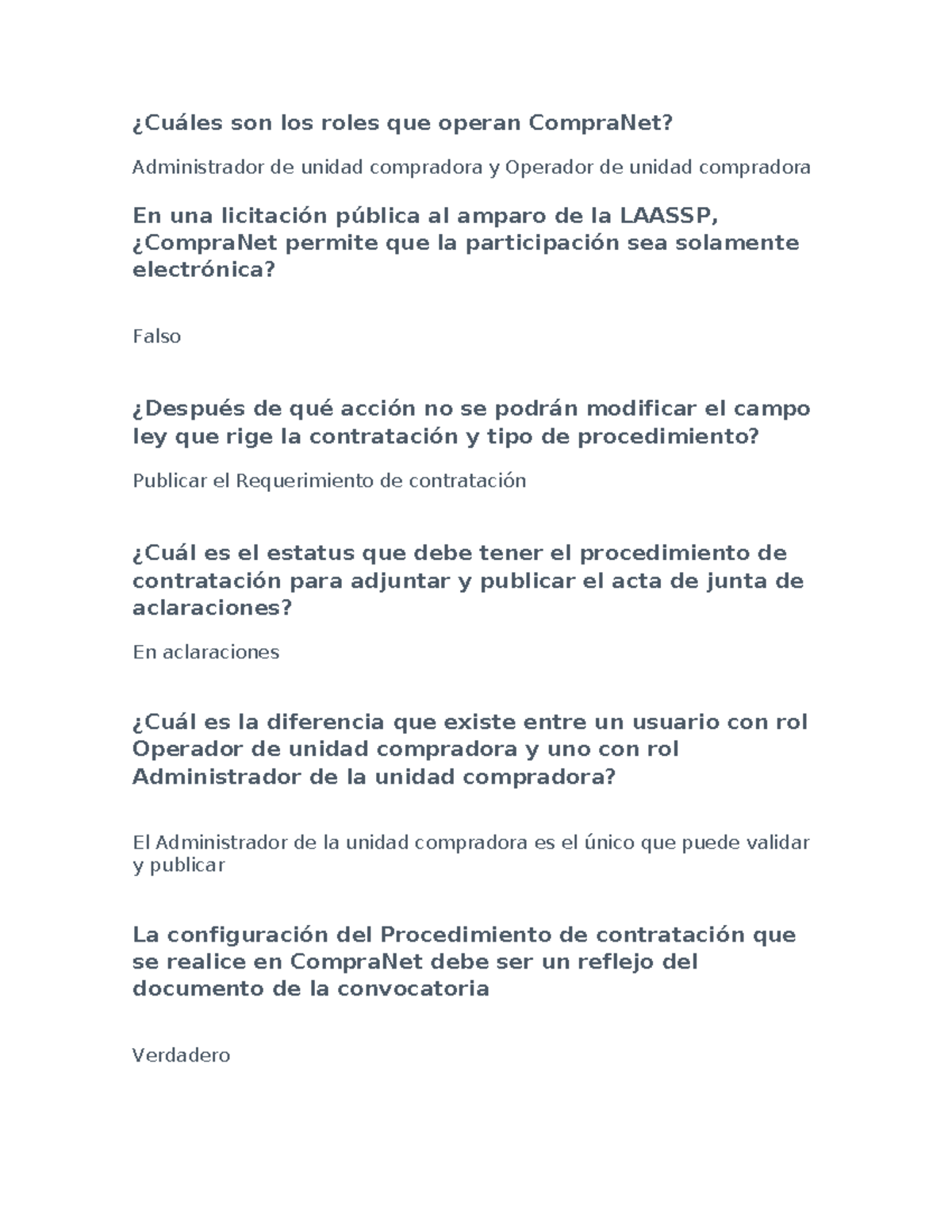 Examen Final Compras MX: Roles y Procedimientos en CompraNet - Studocu