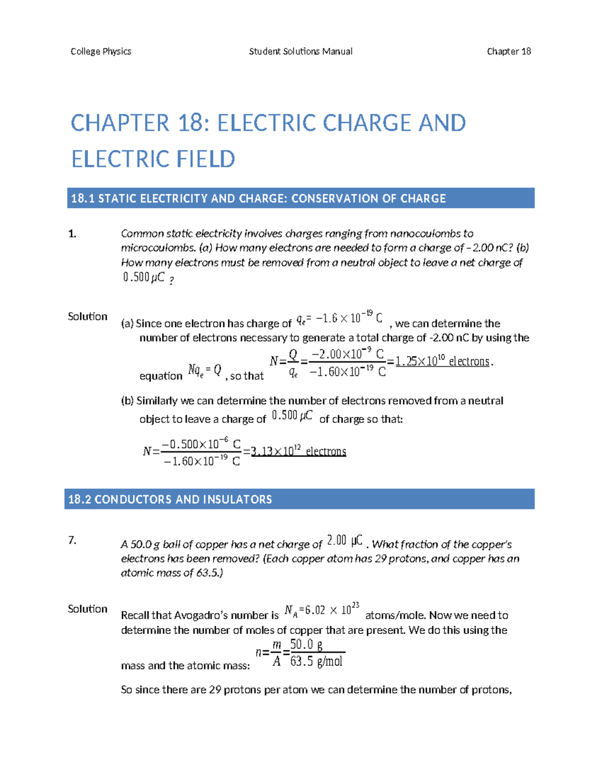 AP College Physics Student Solutions Manual: Chapter 18 - Electric ...
