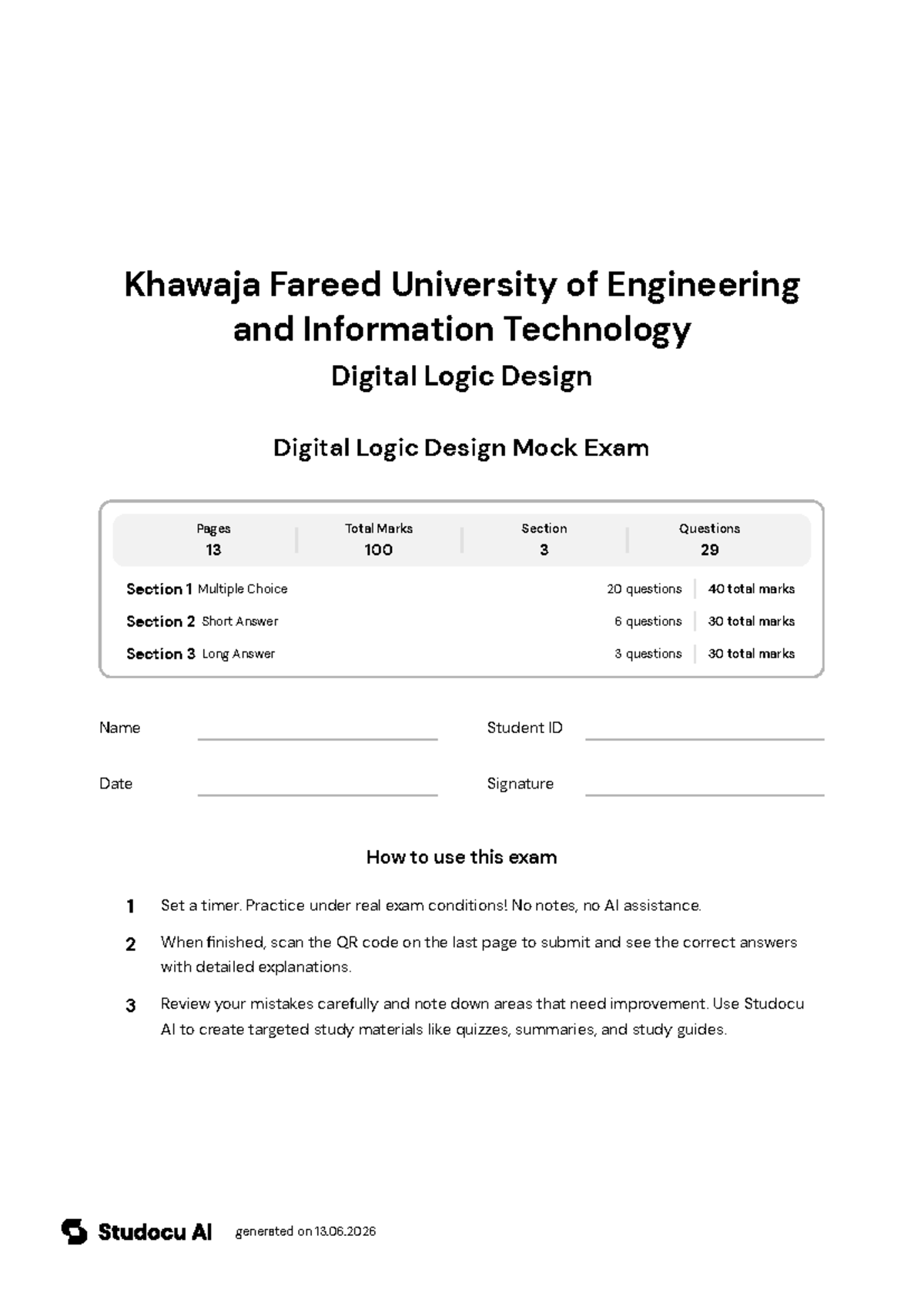 CSEC241102082 Digital Logic Design Mock Exam - Studocu