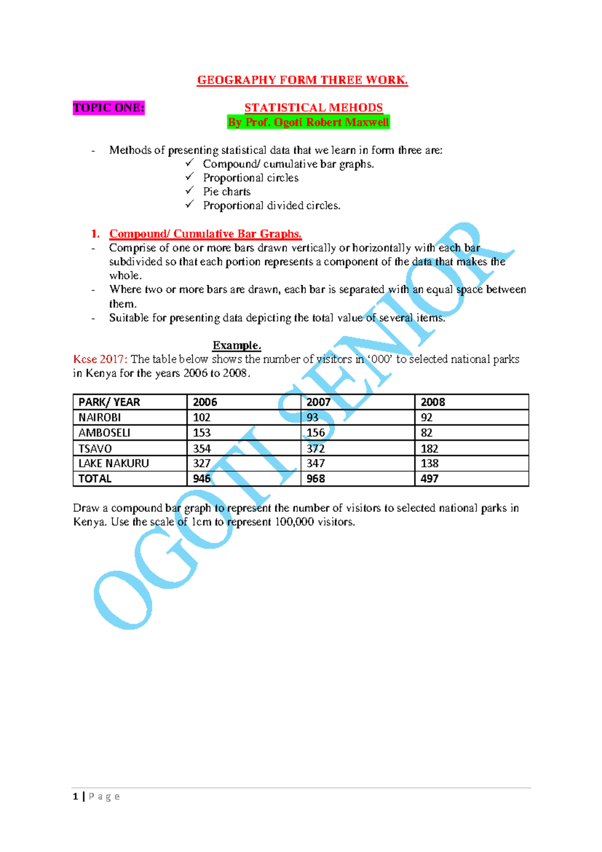 Form 3 Geography Notes: Statistical Methods & Mapwork Techniques - Studocu