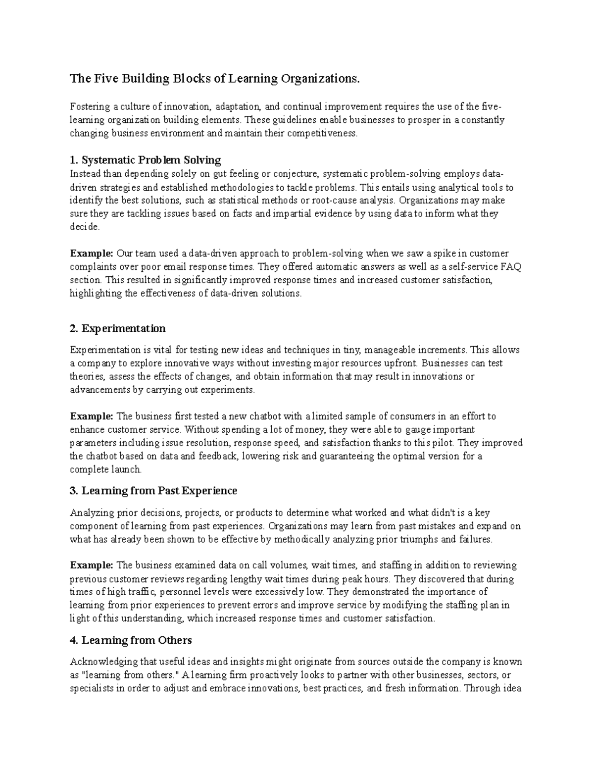Learning Journal Unit 3: Five Building Blocks of Learning Organizations ...