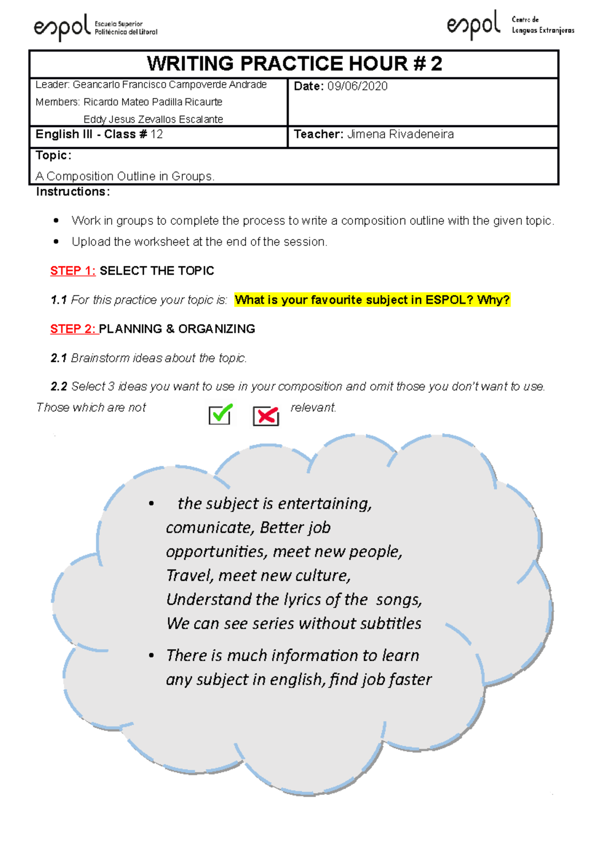 English III - Class # 12 Week 2 Day 1 Group Outline Practice - Studocu