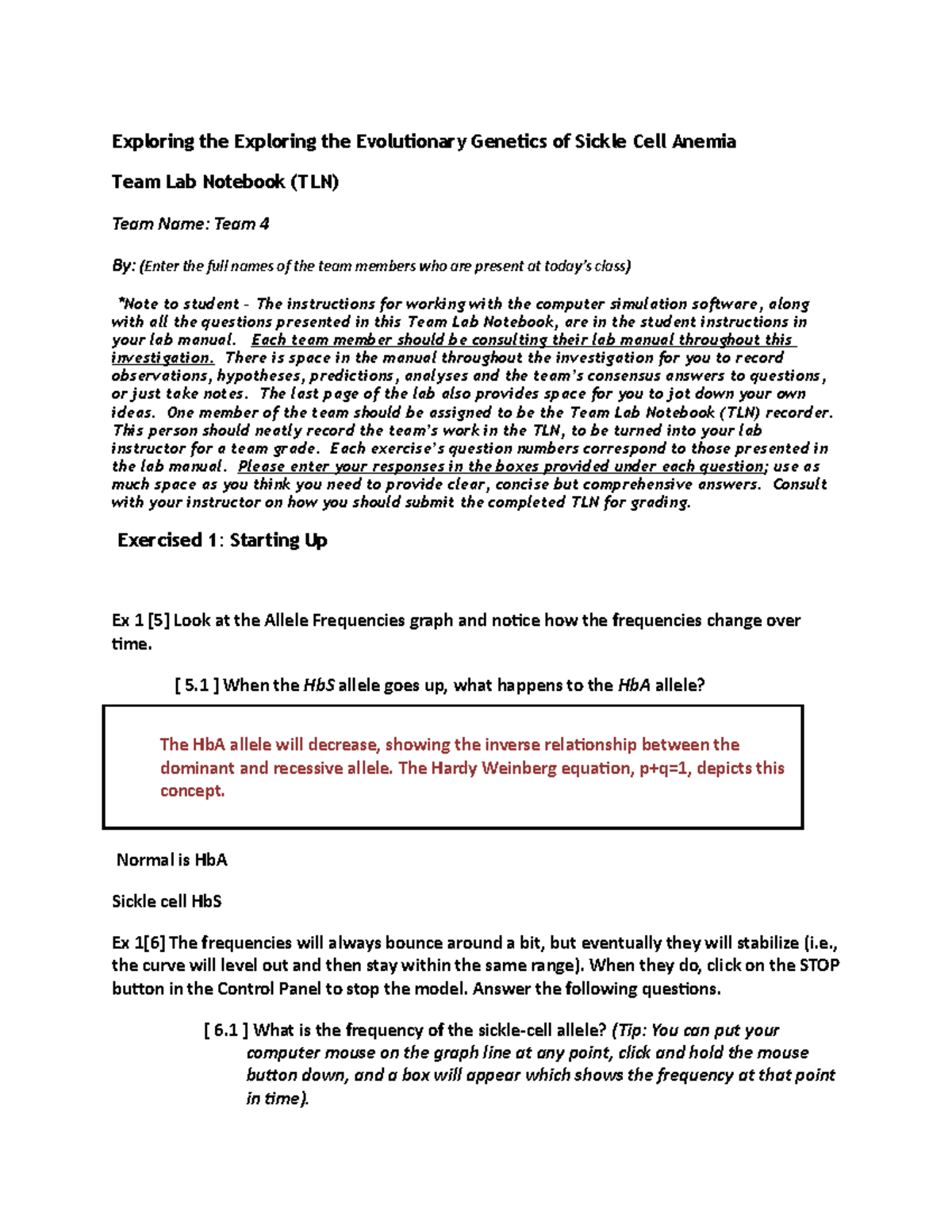 Exploring Evolutionary Genetics of Sickle Cell Anemia: Team Lab Report ...