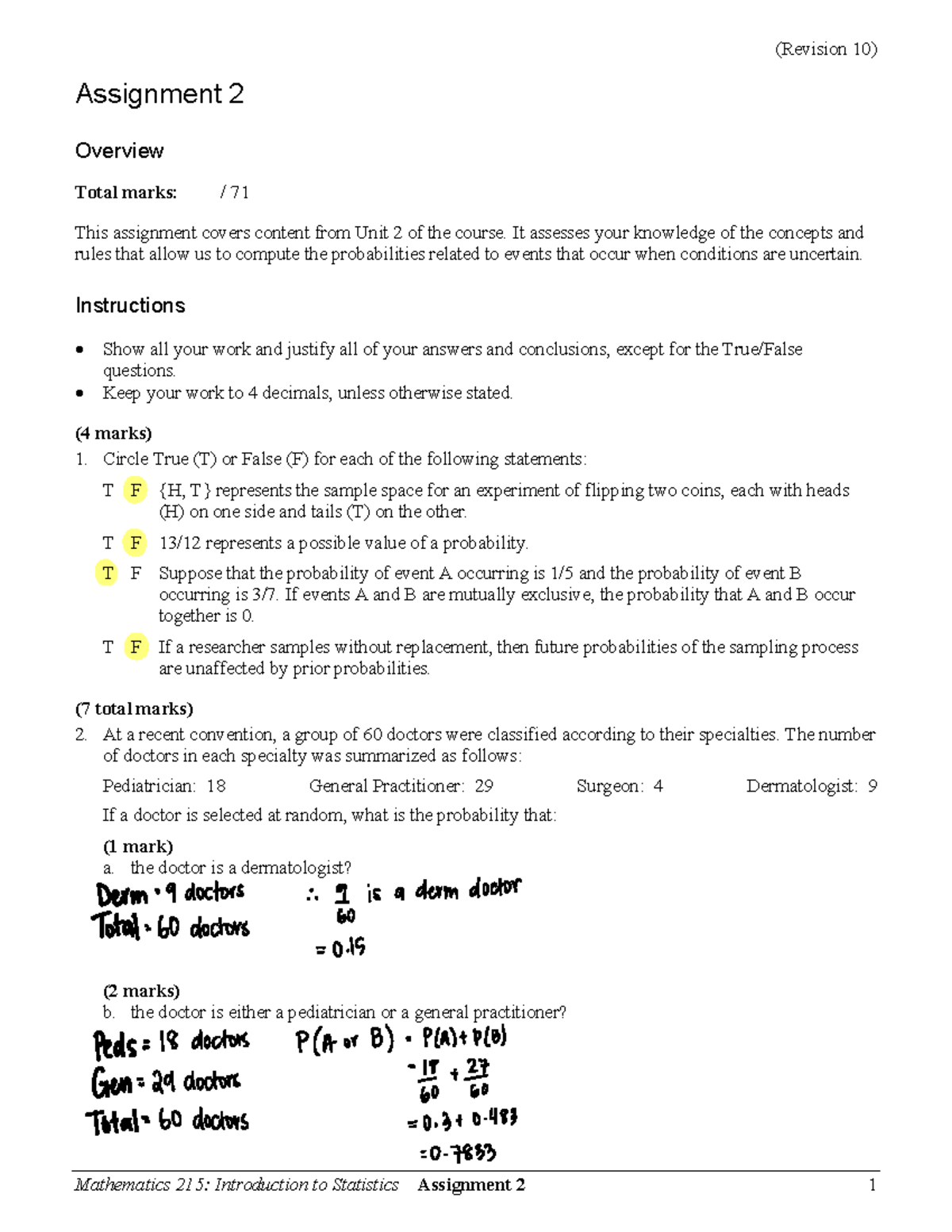 Assignment 2 - It assesses your knowledge of the concepts and rules ...