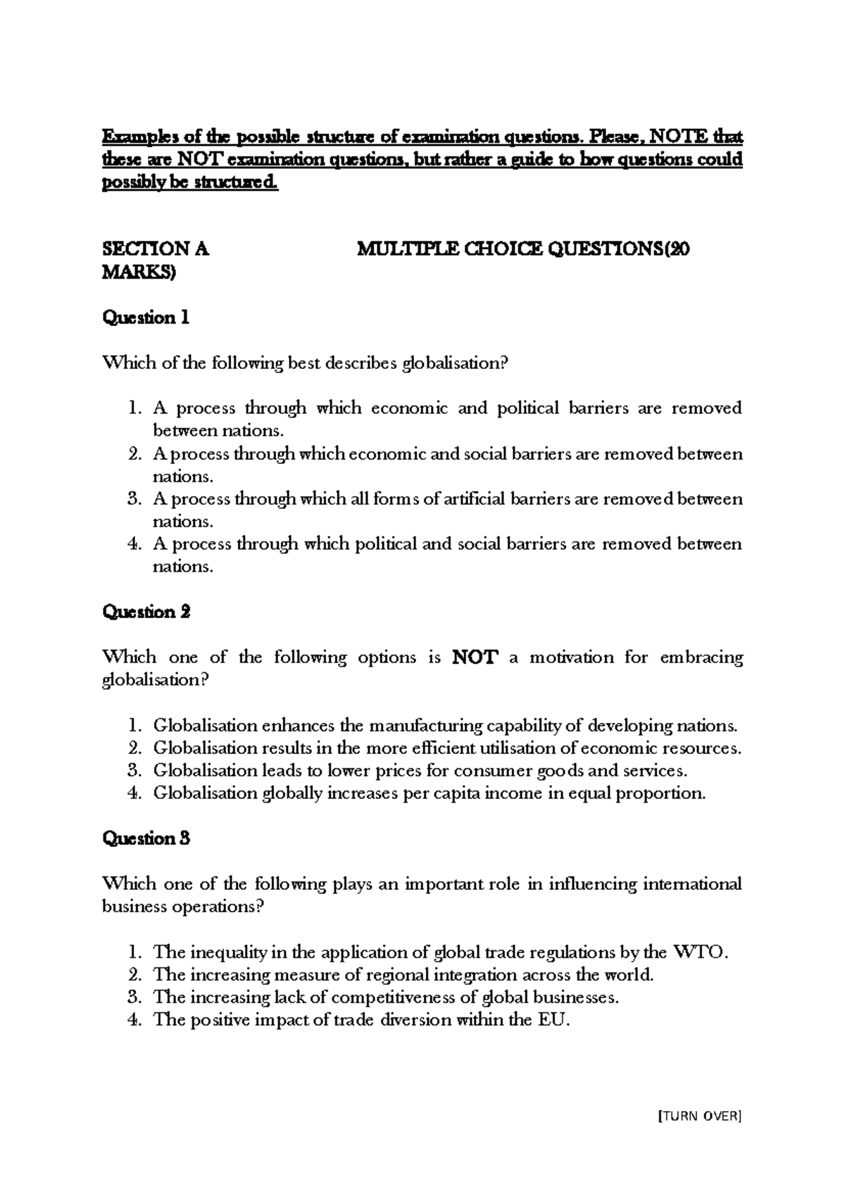 Examples of the possible structure of examination questions 2018 01 ...