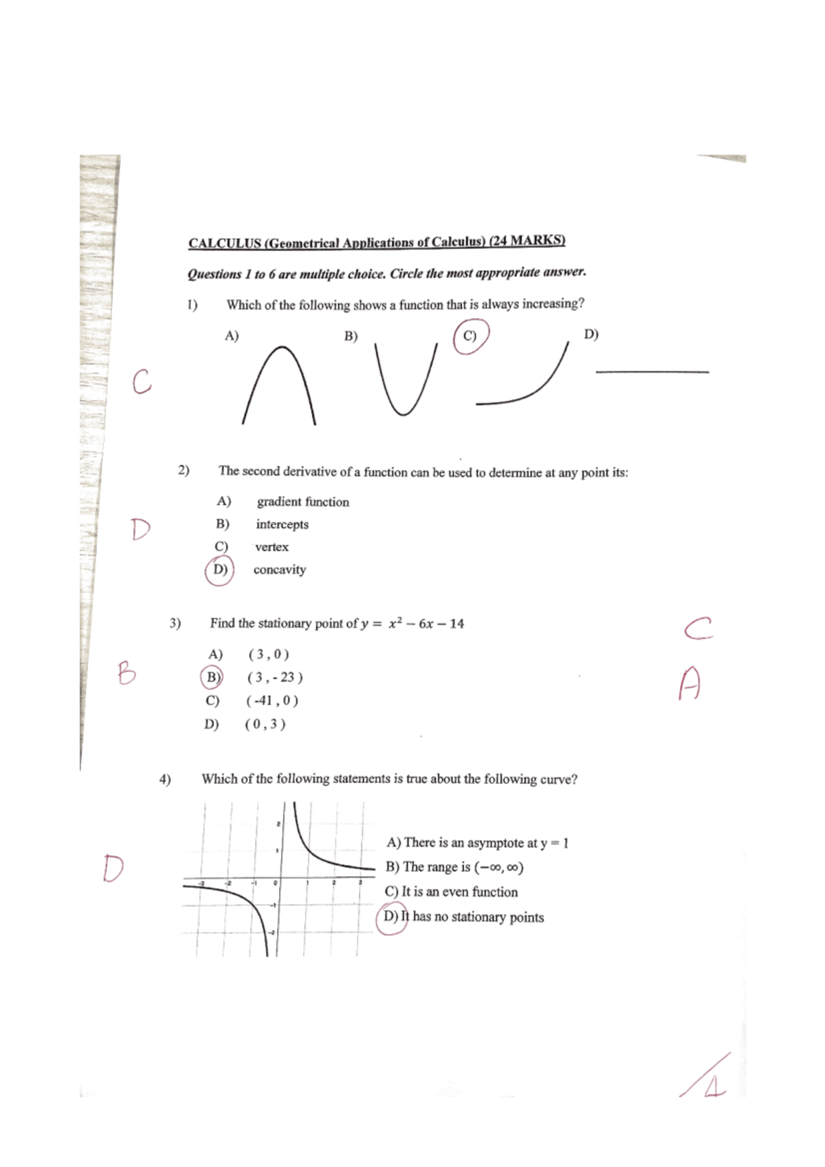 CALCULUS (Geometrical Applications) - MCQ & Problem Set (24 MARKS ...