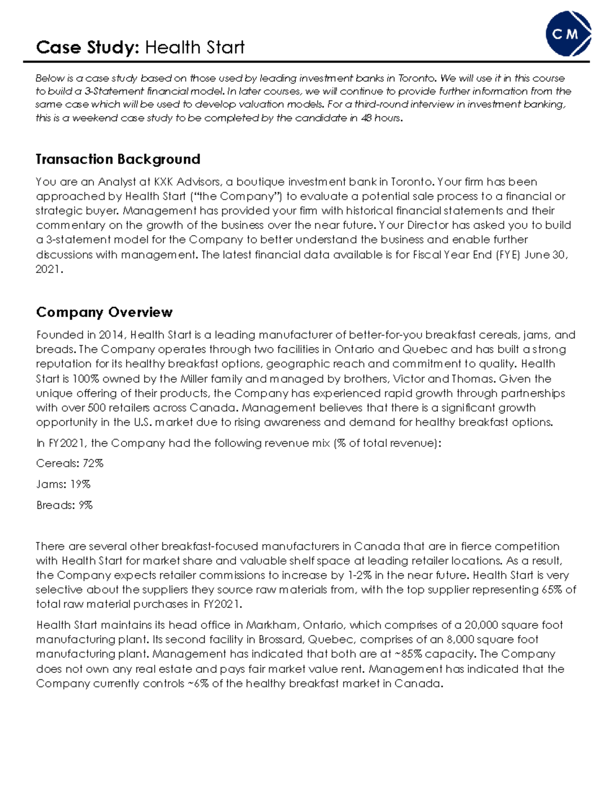 Case Study: Health Start Financial Model Analysis (B-221217) - Studocu