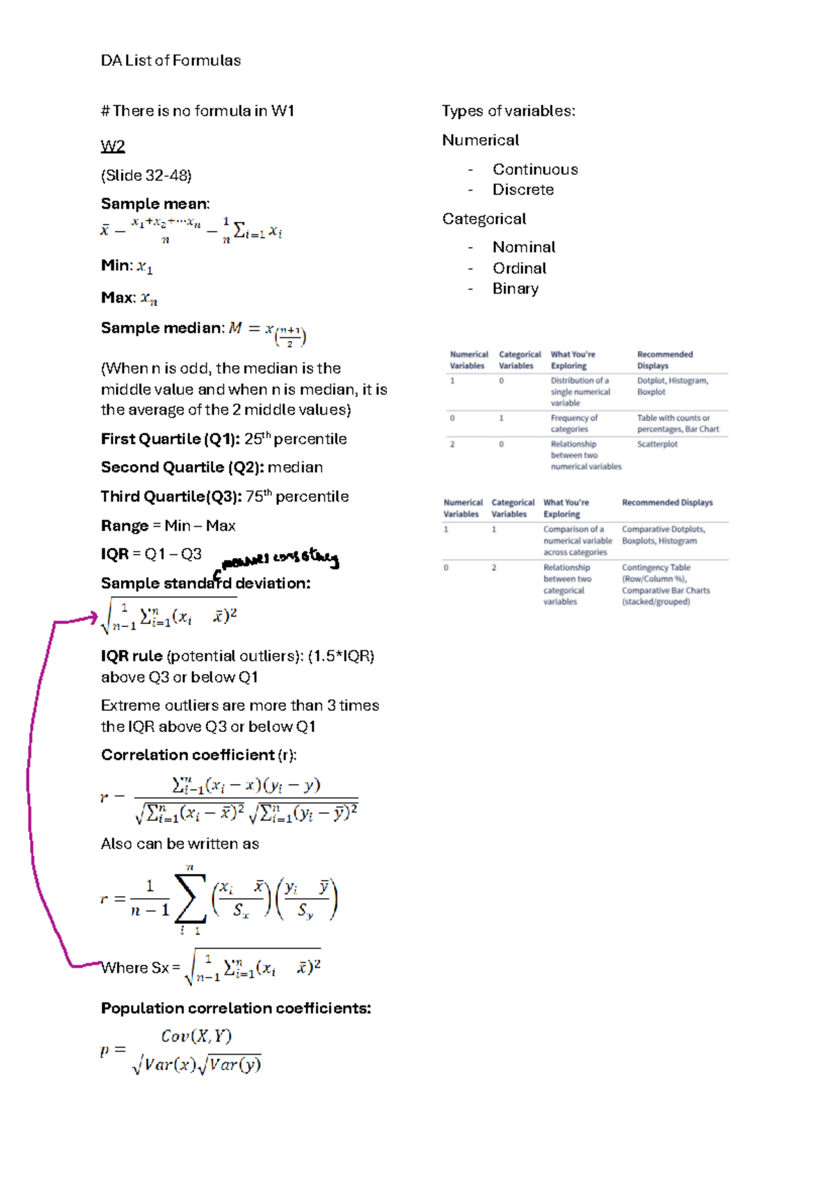 DA Formulas Part 1: Key Concepts & Variables - Studocu