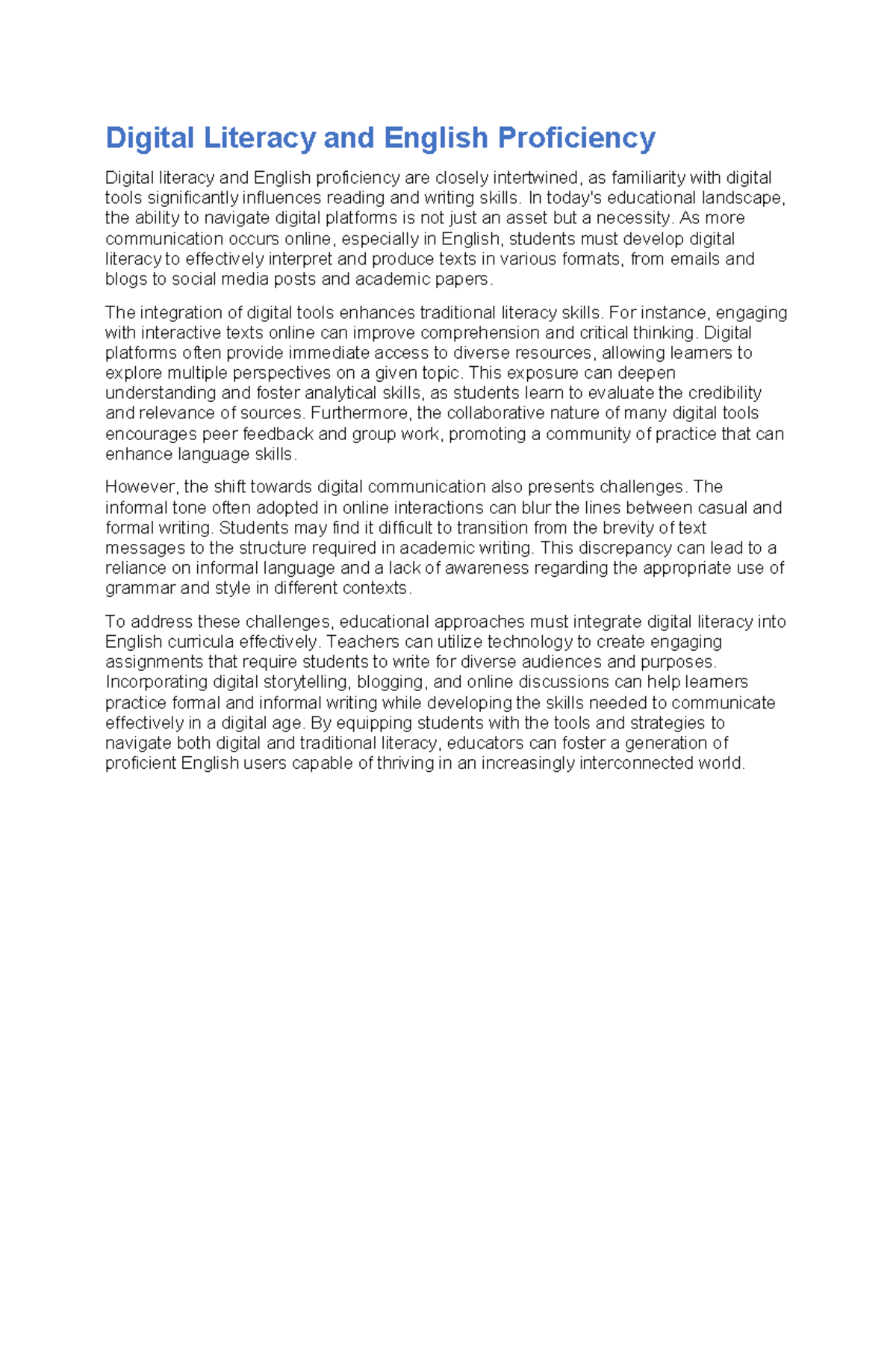 Digital Literacy and English Proficiency - In today's educational ...