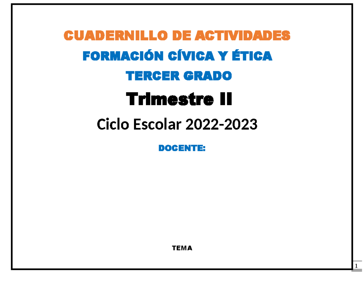 Cuadernillo De Actividades De Formacion Civica Y Etica 2 Secundaria