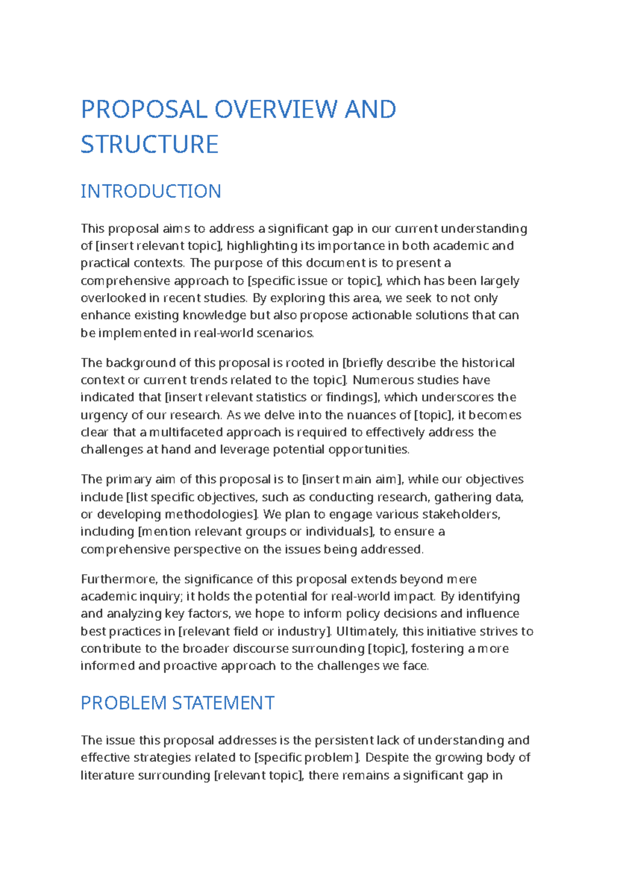 Proposal Overview and Structure - PROPOSAL OVERVIEW AND STRUCTURE ...