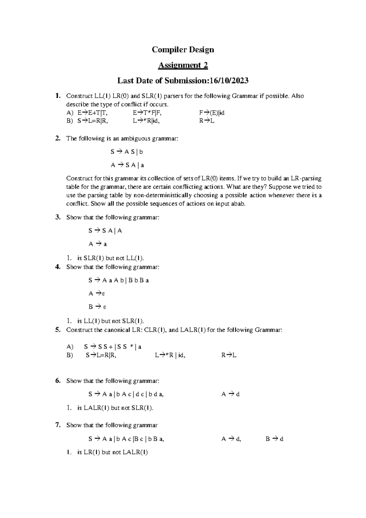 Compiler Design Assignment (BCS 602): Syntax Directed Definitions ...