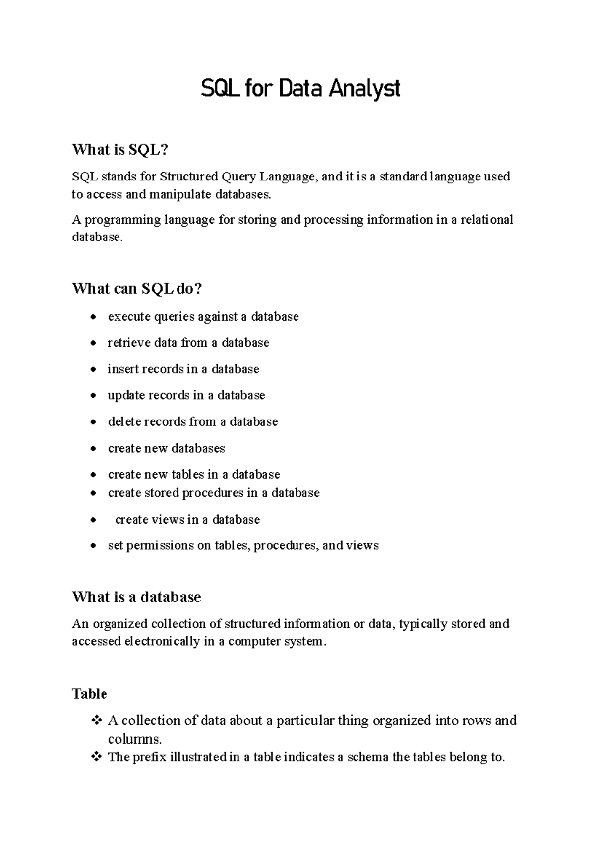 Intermediate SQL for Data Analysts: Understanding SQL Basics - Studocu