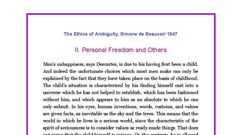 The Ethics of Ambiguity: Examining Freedom & Responsibility in ...