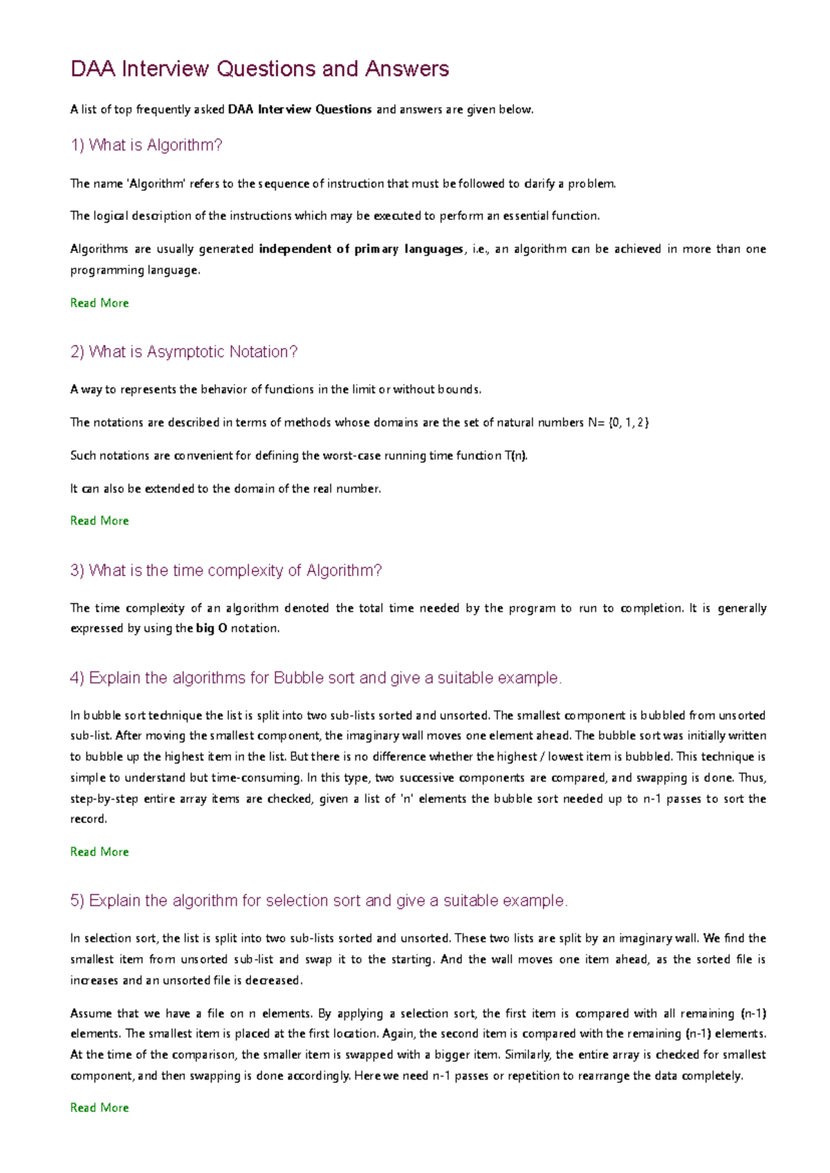 DAA questions - DAA Interview Questions and Answers A list of top ...