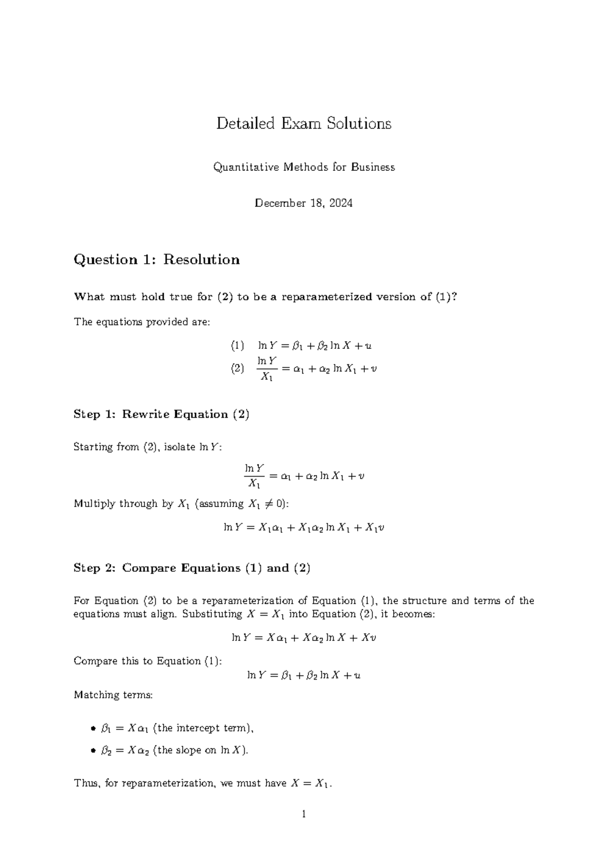 Exam dec2024 resolutions - Detailed Exam Solutions Quantitative Methods ...