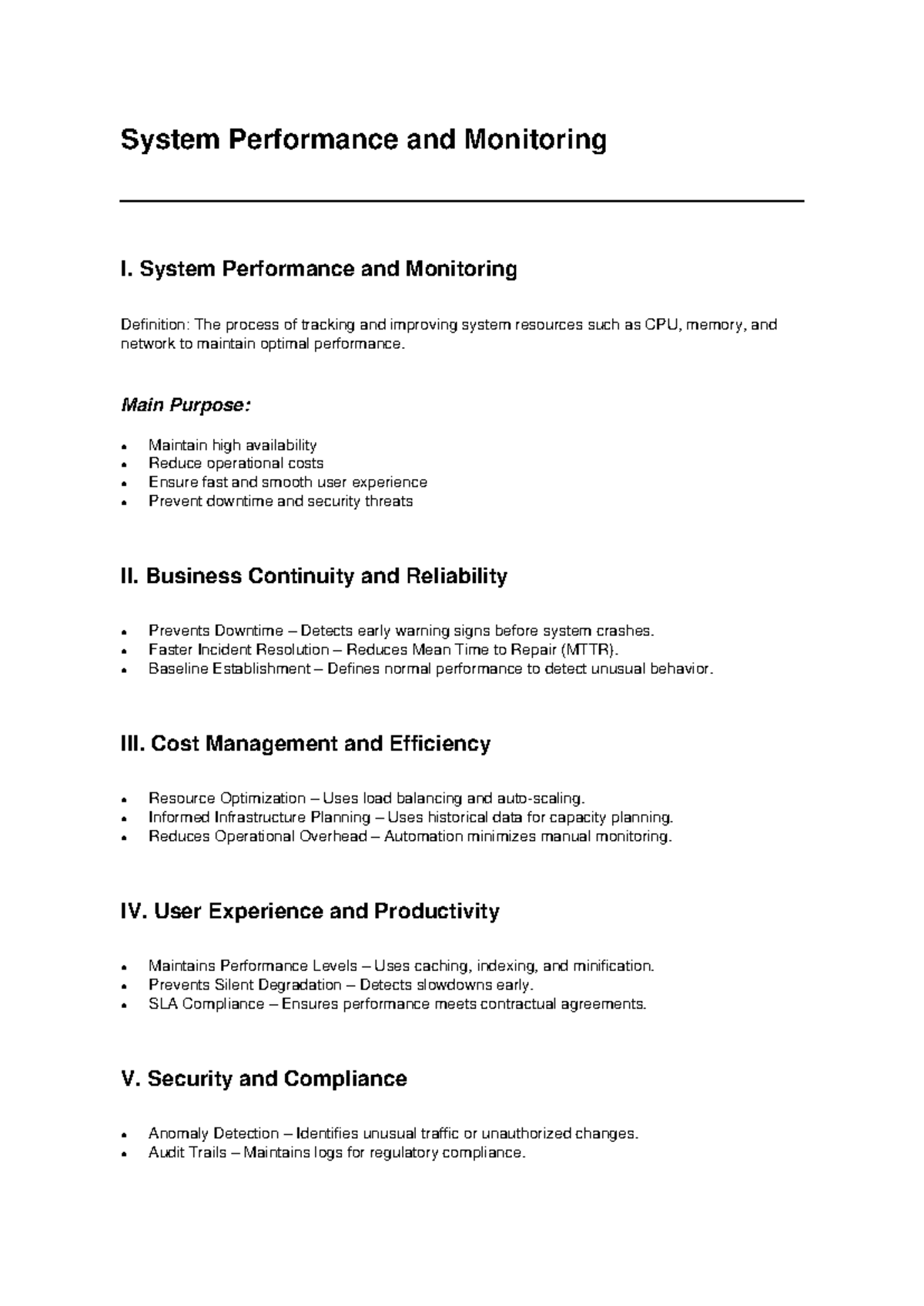 System Performance and Monitoring I: Key Concepts and Strategies - Studocu