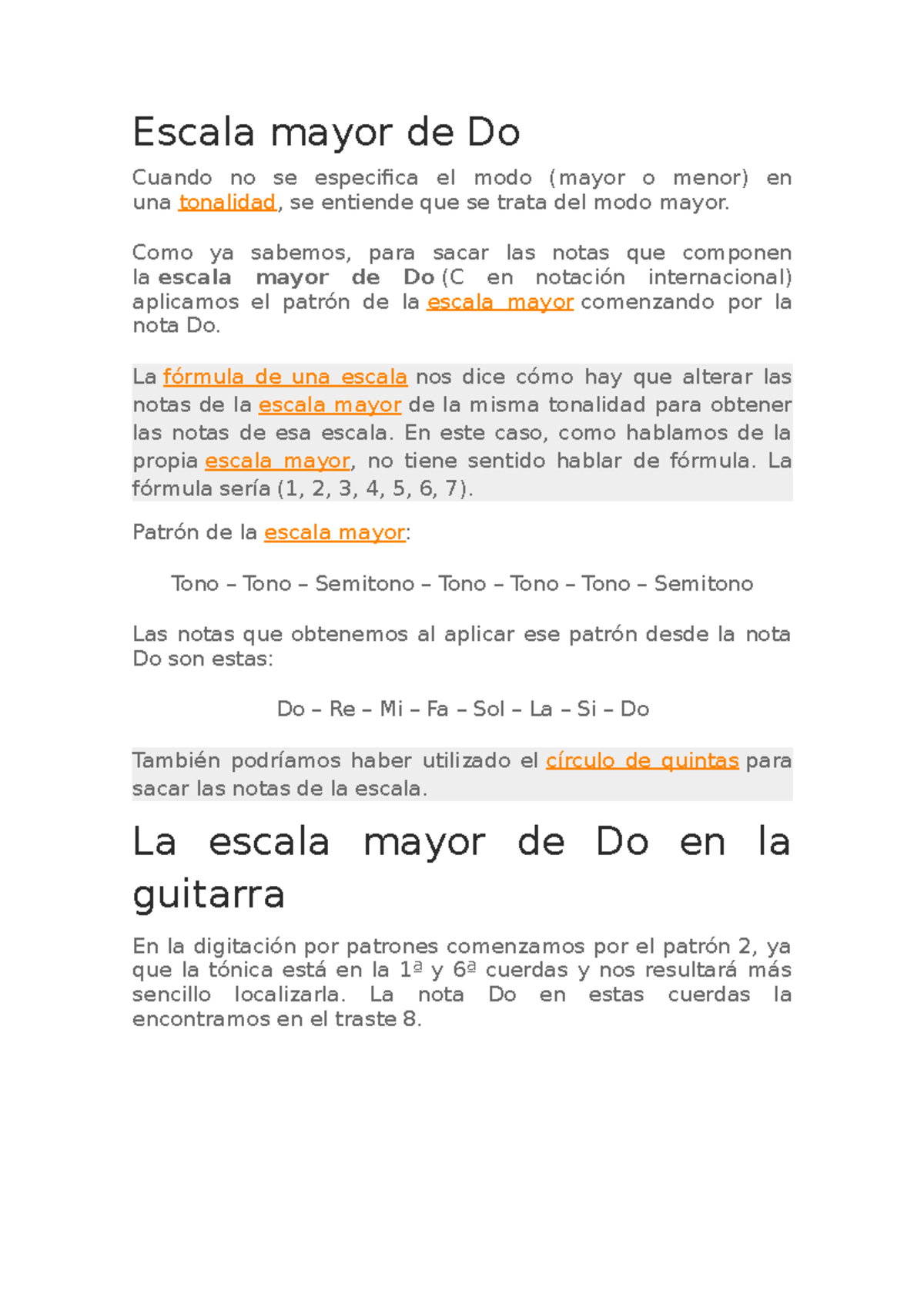 Escala mayor de D1 - Escala mayor de Do Cuando no se especifica el modo ...
