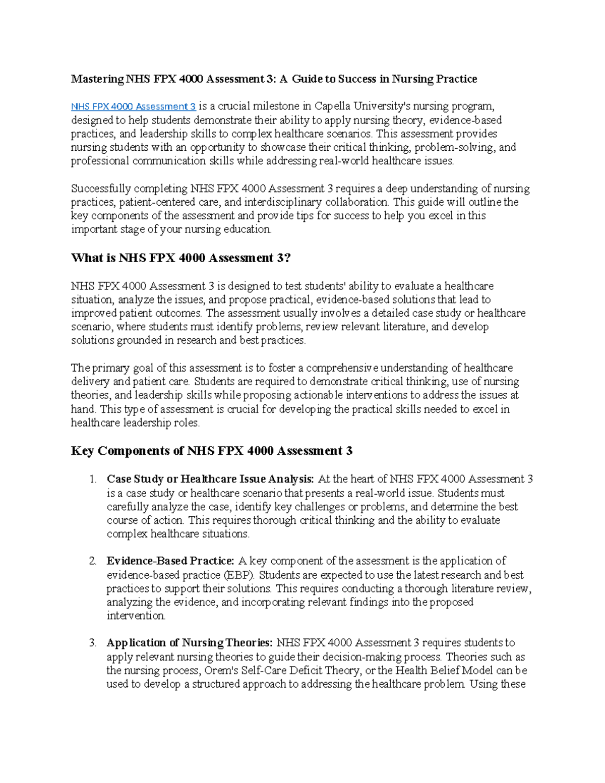 NHS FPX 4000 Assessment 3: A comprehensive guide for nursing success ...