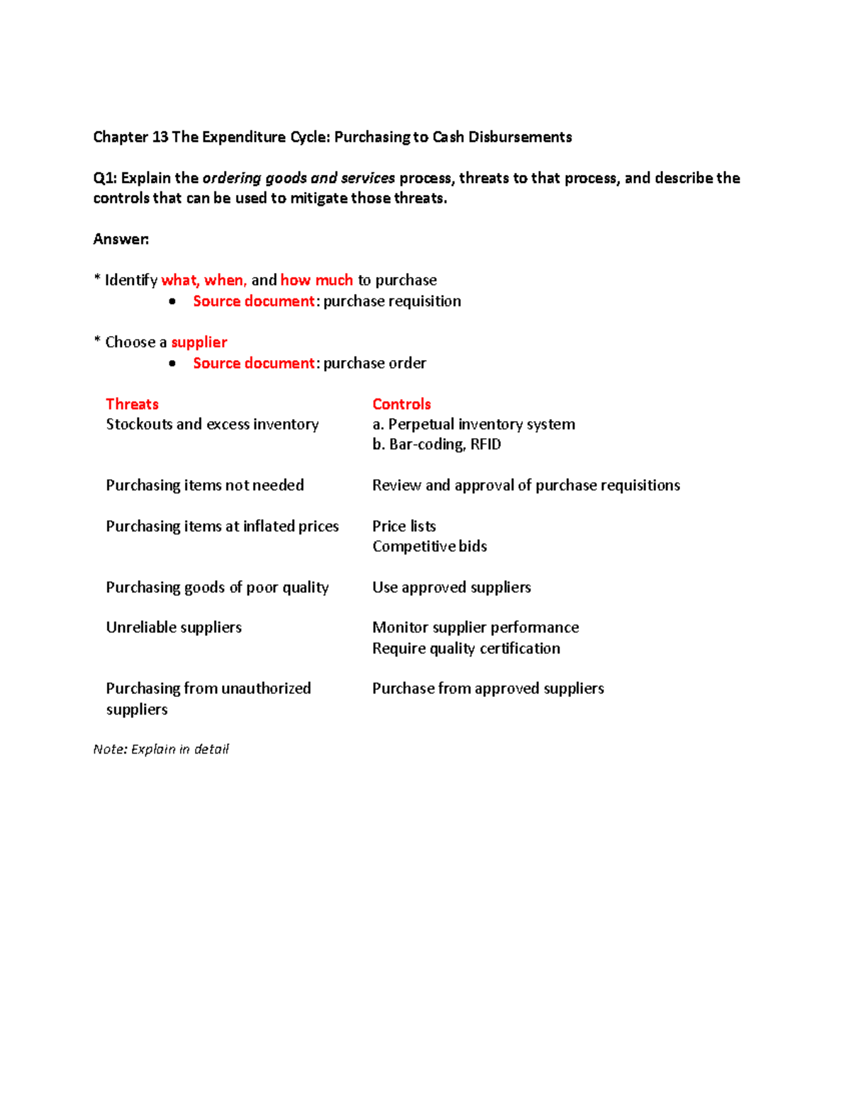 AIS Tutorial Q&A - Chapter 13: Expenditure Cycle Insights - Studocu