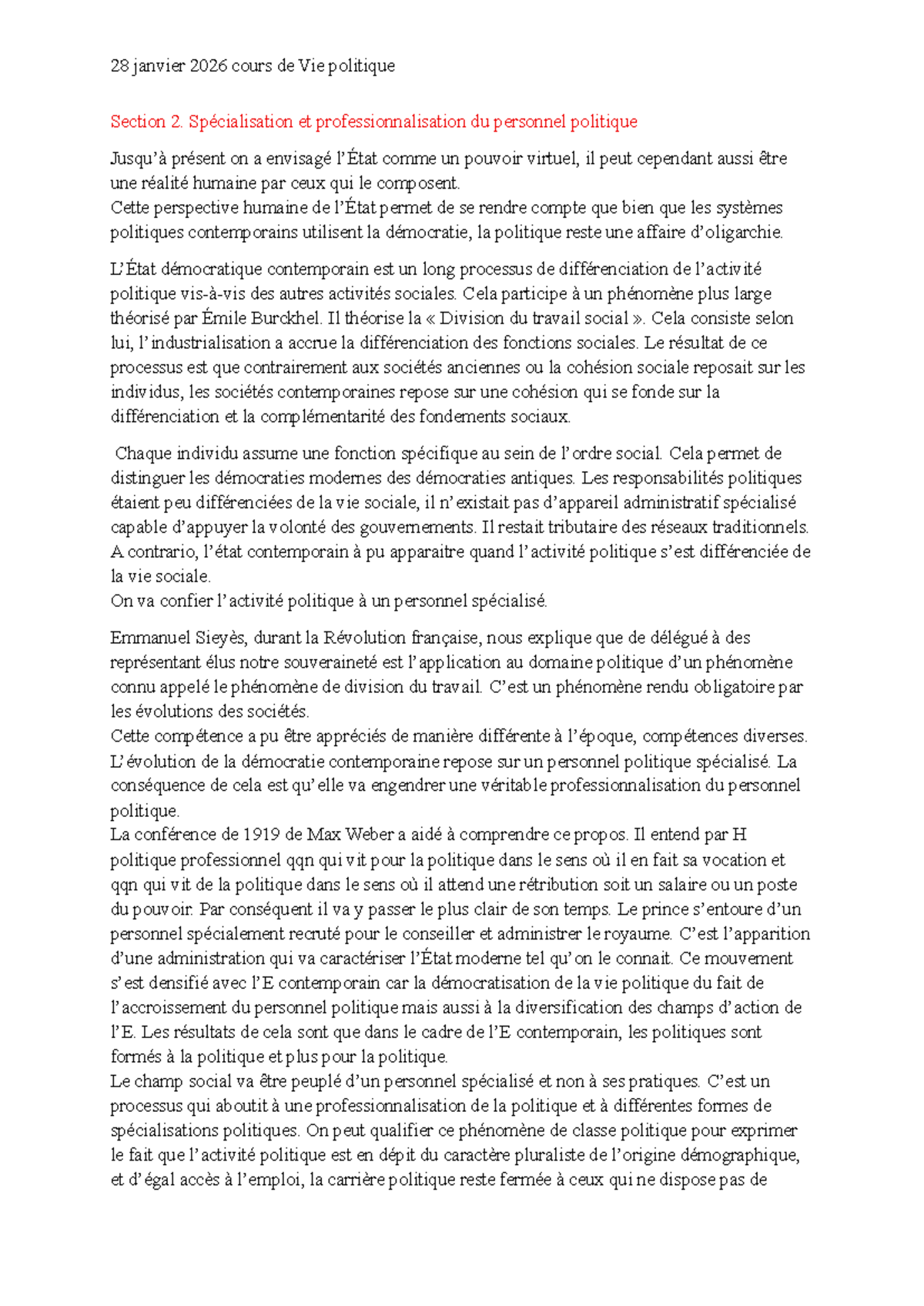 28 janvier 2026 - Cours de Vie Politique S4 : Professionnalisation et ...