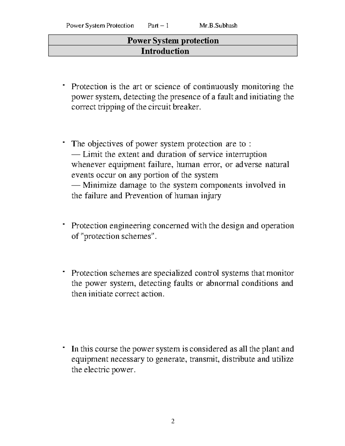 Power System Protection Lecture Notes (PSPL) - Studocu