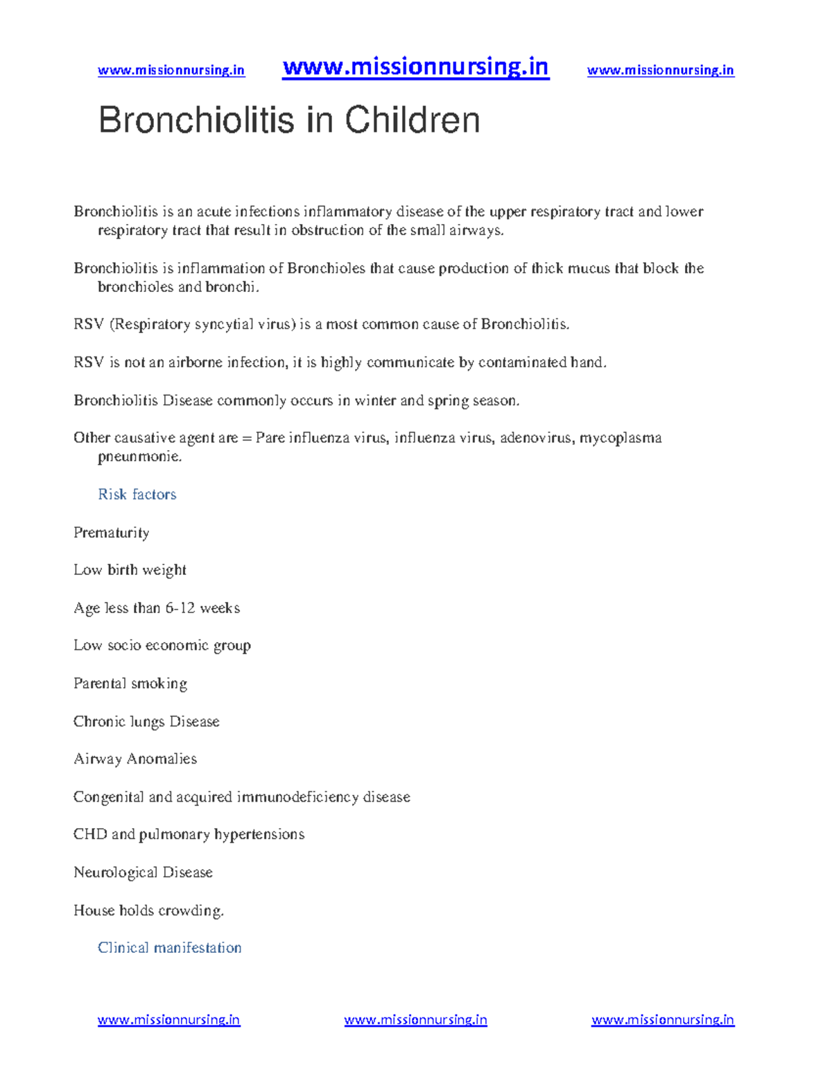 Nursing Notes on Bronchiolitis in Children: Causes, Symptoms ...