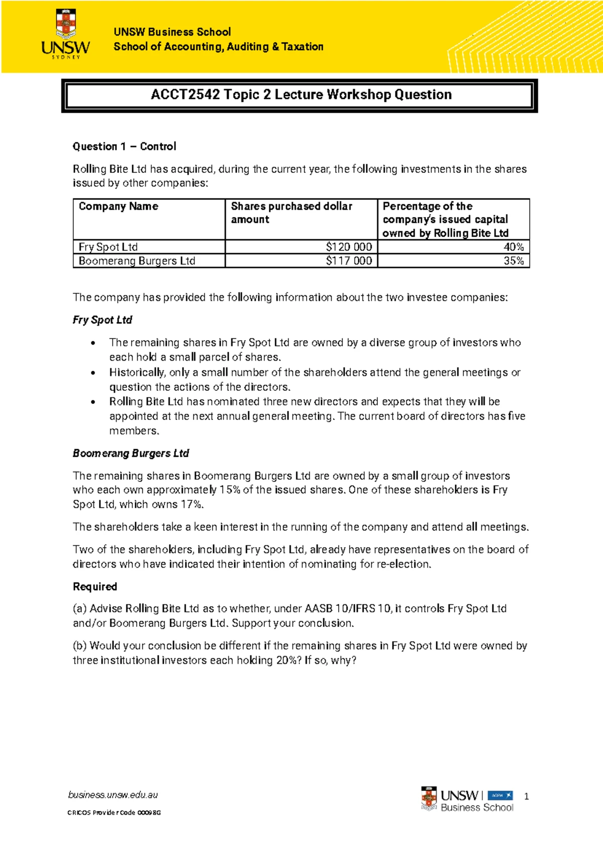 ACCT2542 Topic 2 Tutorial Solutions: Control Assessment of Summit ...