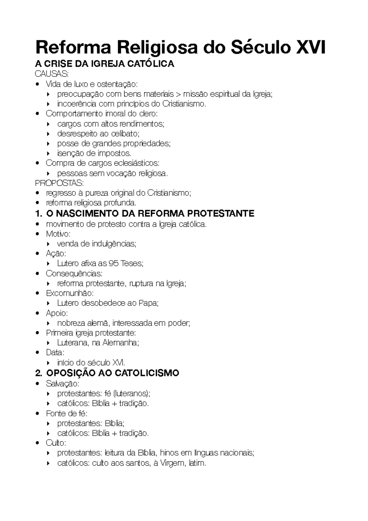 Reforma Religiosa do Século XVI - História - Resumo Completo - Studocu