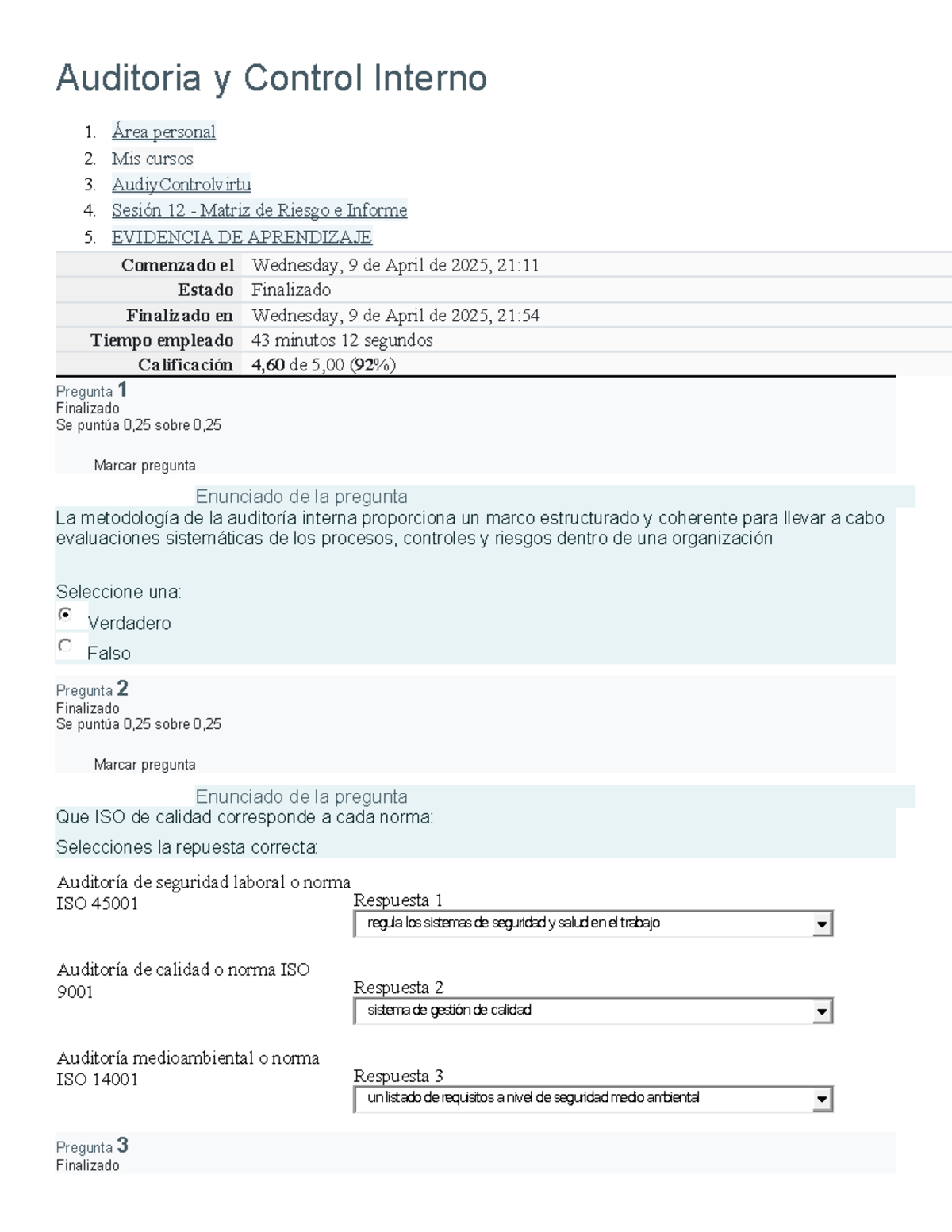 Auditoria y Control Interno parcial 3 opcion 1 - Auditoria y Control ...