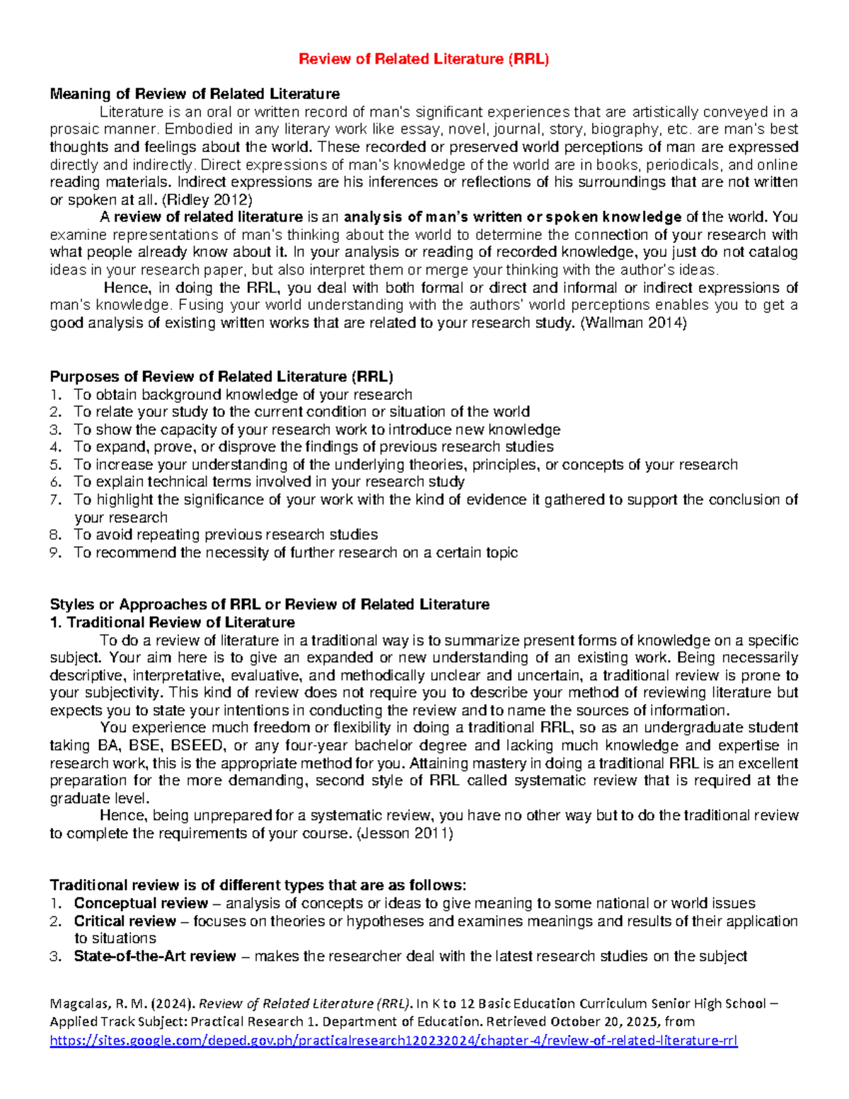 Review of Related Literature (RRL) for Practical Research 1 - Studocu