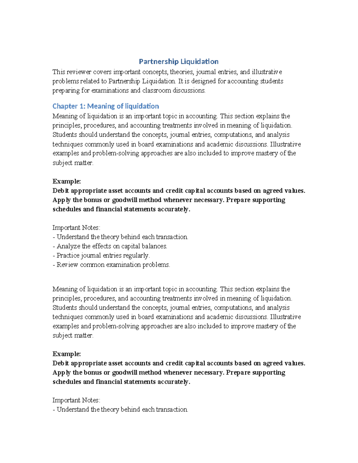 Partnership Liquidation: Key Concepts and Journal Entries - Studocu