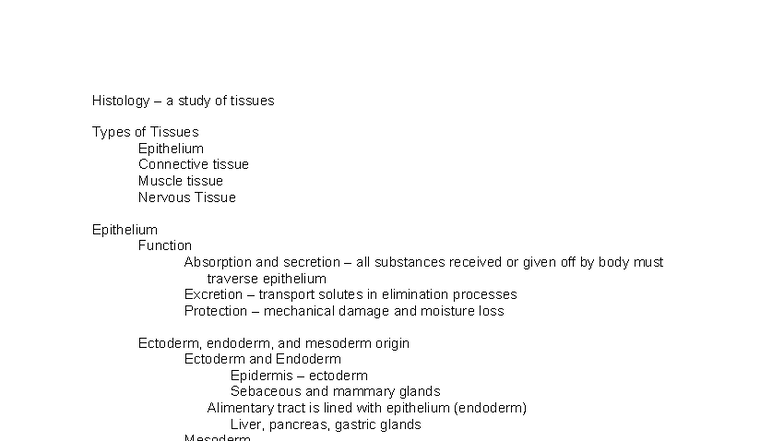 Histology Lecture Notes: Types and Functions of Tissues - Studocu