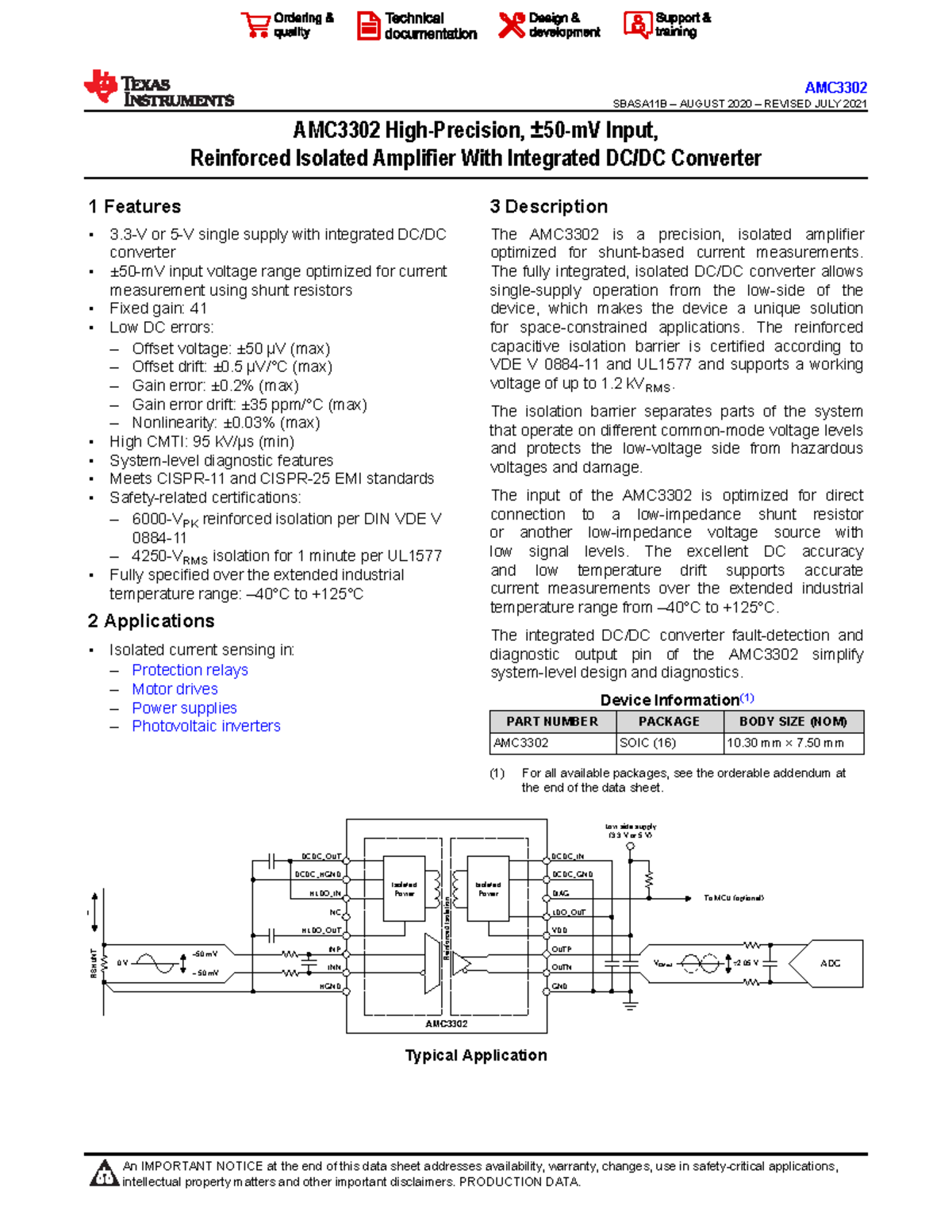 AMC3302 - Isolated Amplifier with Integrated Converter Overview - Studocu