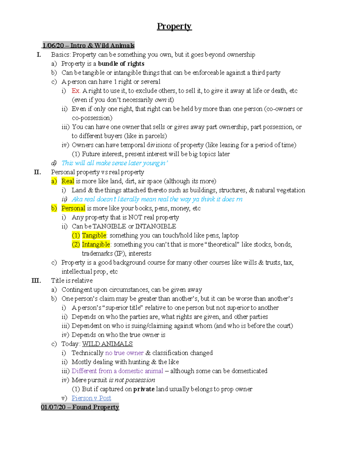Property Law Outline: Key Concepts on Ownership & Rights (PROP 101 ...