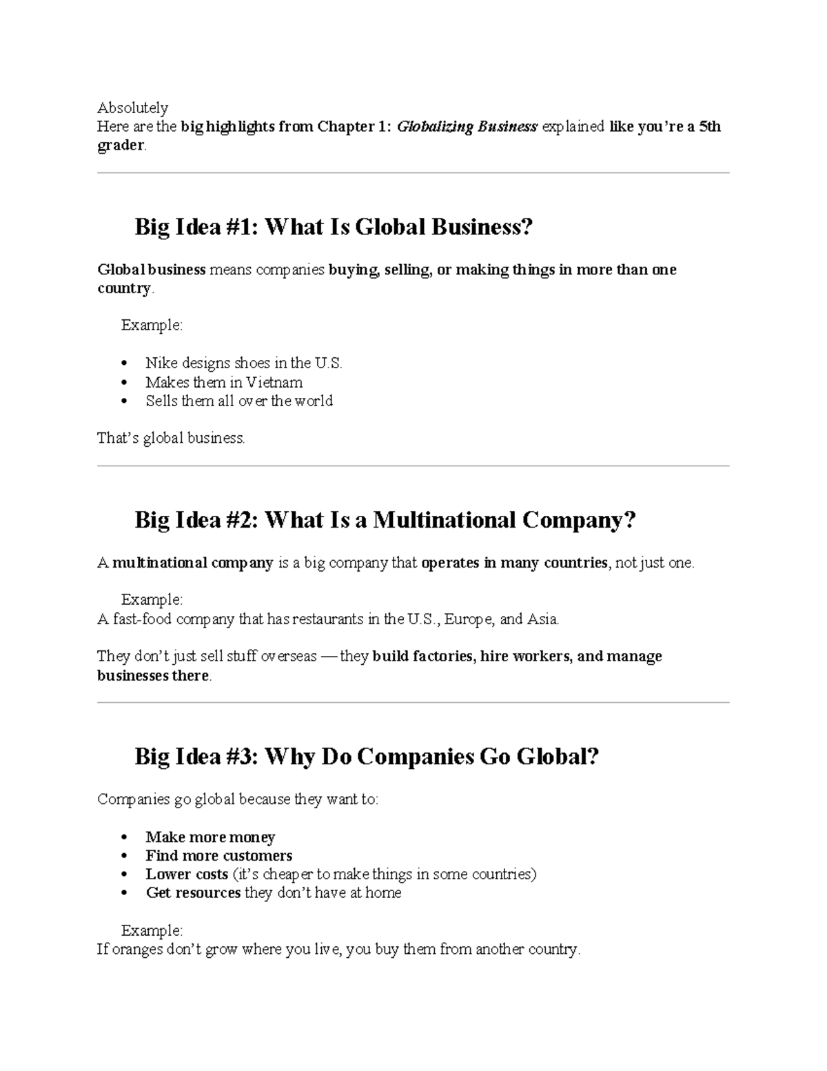 C211 Chapter 1 Summary: Understanding Global Business Concepts - Studocu