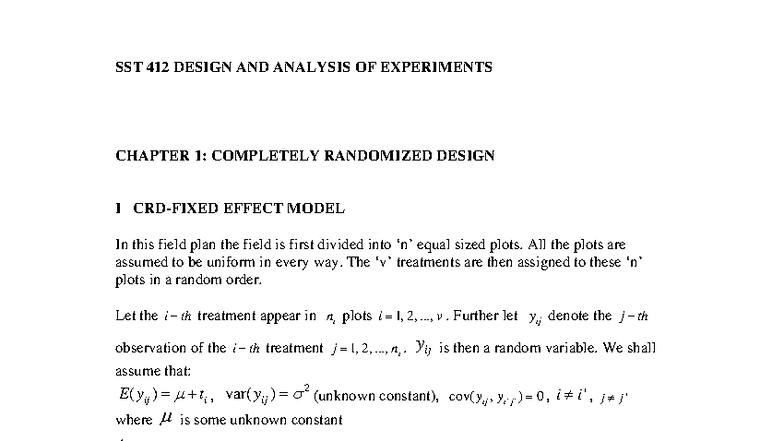 SST 412 DESIGN AND ANALYSIS OF EXPERIMENTS CHAPTER 1: COMPLETELY ...
