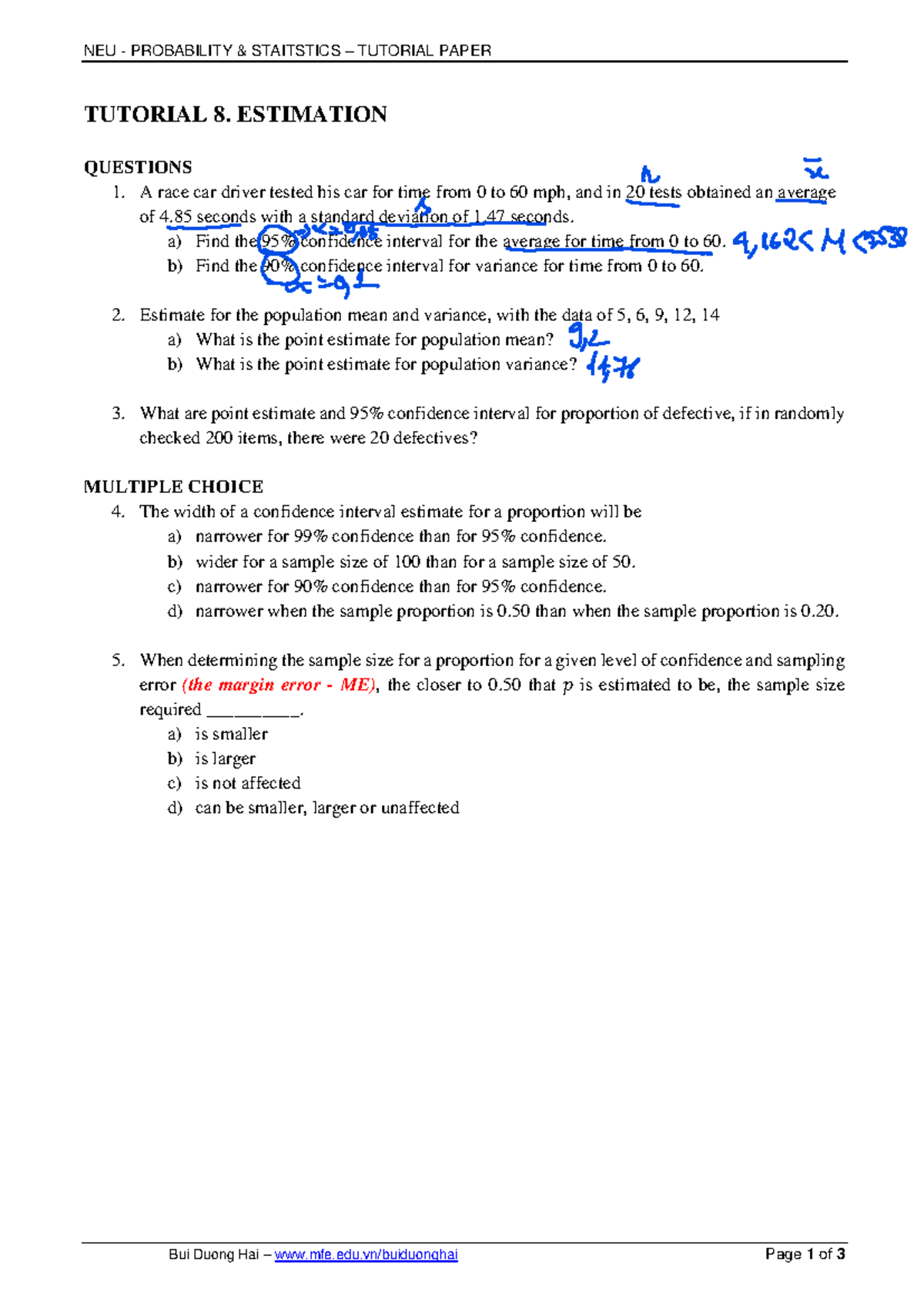 Prob Stat Tutor 08 - NEU - PROBABILITY & STAITSTICS – TUTORIAL PAPER ...