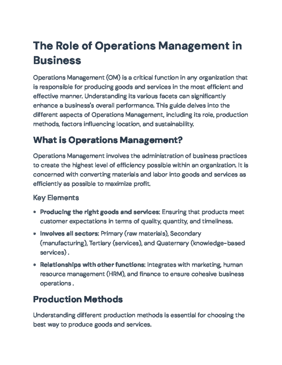 Operations Management: Production Methods and Sustainability Insights ...